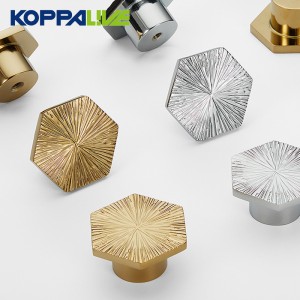 9023-X Hexagonal Brass Line Hammered Cabinet Knob